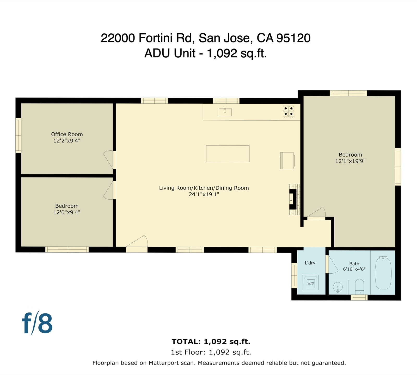 ADU floor plan — approximately 1,092 square feet