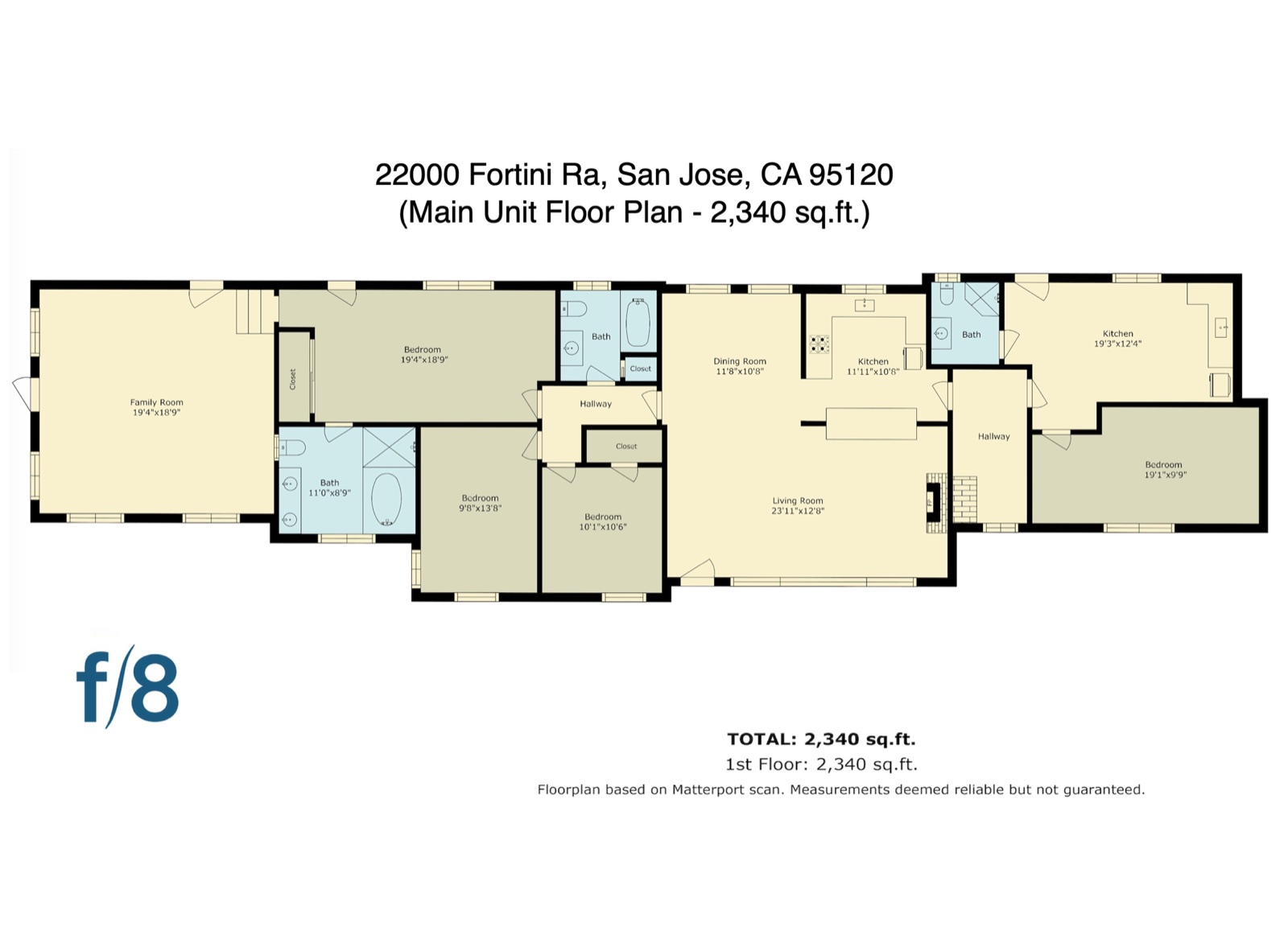 Main residence floor plan — approximately 2,340 square feet