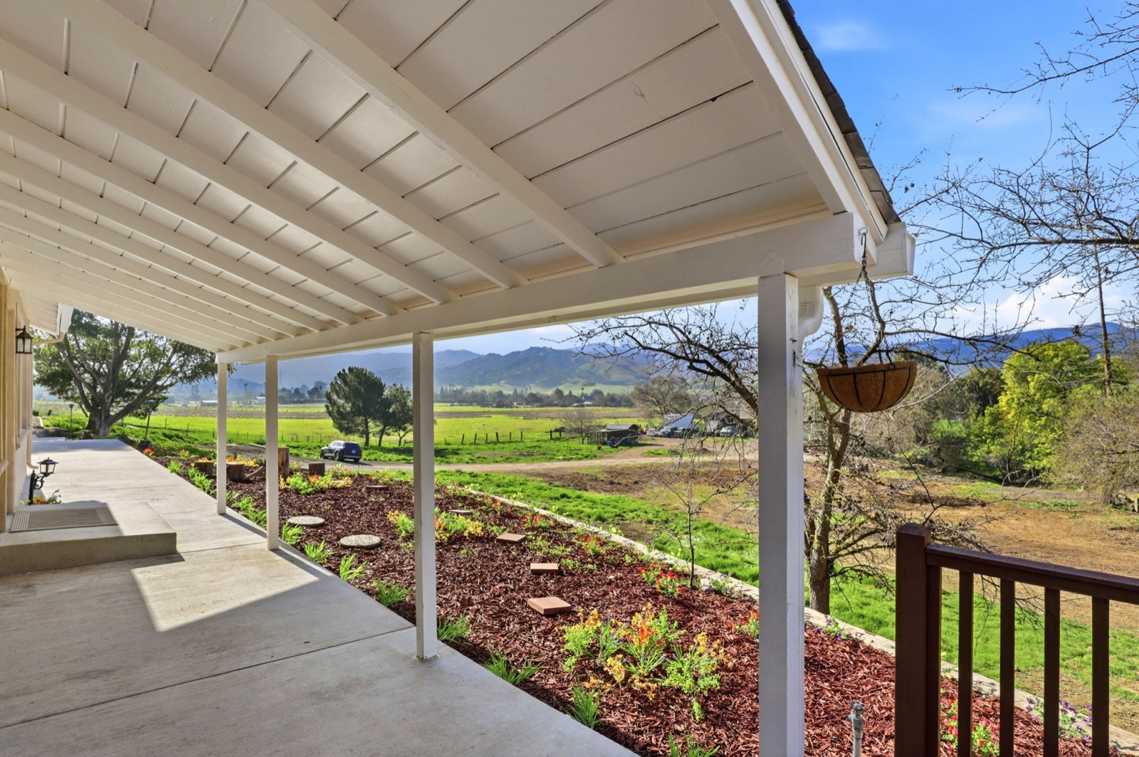 Covered front porch overlooking the valley